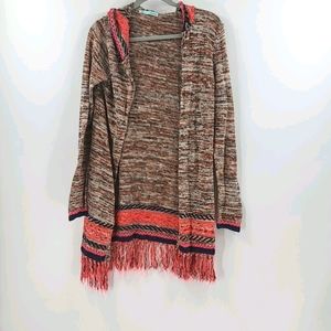 Maurices brown hooded duster cardigan with fringe